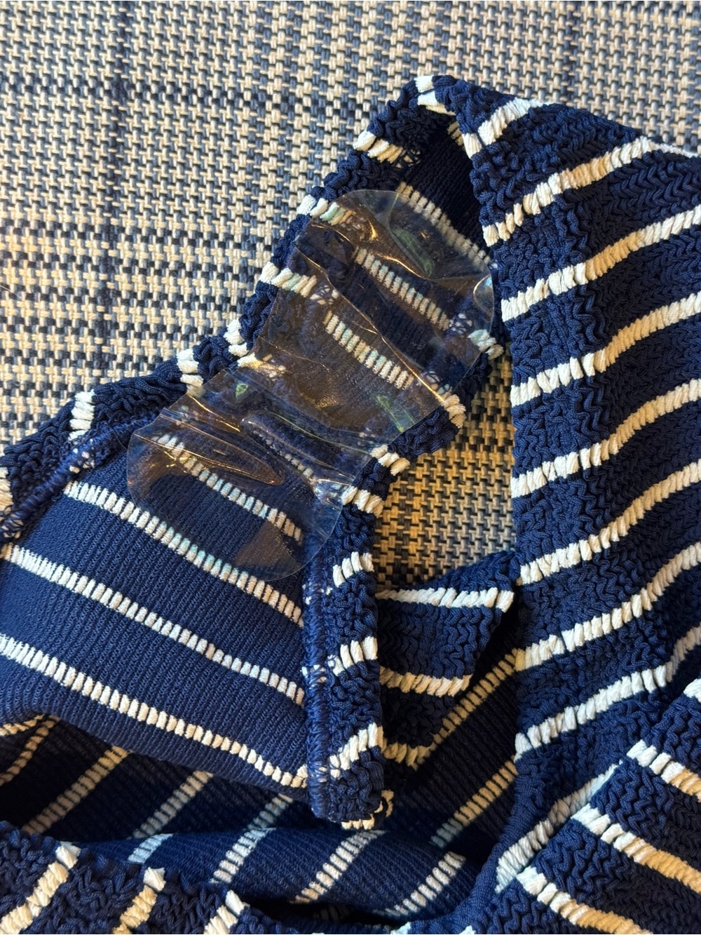 Hunza G Pamela Navy & White Striped Knit One-Piece Swimsuit - Picture 9 of 9